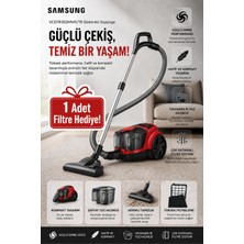 Samsung Cycloneforce 750W 3A Performanslı Toz Torbasız Elektrikli Süpürge, 2.5 Litre Hazne, Güçlü Emiş, Yıkanabilir Filtre, Kompakt Kırmızı Tasarım ve 1 Adet Yedek Filtre Hediyeli