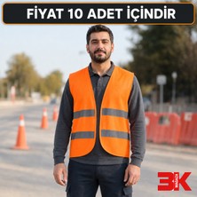 3k Mağaza Turuncu Reflektörlü Ikaz Yeleği Cepsiz 10’lu Paket