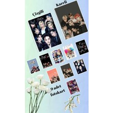 Stray Kids Defter 2 Adet Çizgili ve Kareli 9 Adet Fotokart Seti