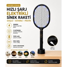 İnovaxis Dijital Ekranlı Şarjlı Sinek Raketi USB Type-C Elektrikli Standlı Sivrisinek Öldürücü El Tipi Mor Işıklı