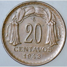 Banknoting Şili 20 Centavos 1943 Iı. Dünya Savaşı Dönemi.