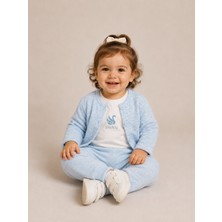 NK 01-04 Yaş Kız Bebek Mavi Glitter Üçlü Takım - Mavi