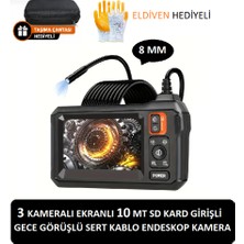 whitetech Ekranlı 3 Kameralı 10MT Sert Kablo Sd Kart Girişli Gece Görüşlü Endeskop Yılan Kamera Taşıma Çantası ve Eldiven Hediye