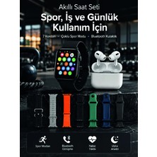 Akıllı Bayi Akıllı Saat, Bluetooth Kulaklık ve 7 Farklı Kordon Tek Kutuda Günlük Kullanım ve Spor Için