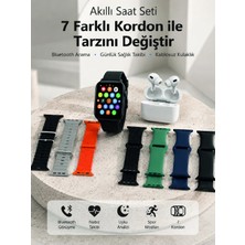 Akıllı Bayi Bluetooth Görüşme Destekli Akıllı Saat Seti Kablosuz Kulaklık, 7 Kordon ve Çoklu Spor Modu