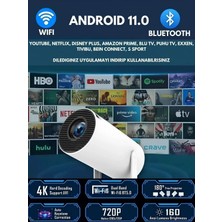 My Best Store LED Projeksiyon Cihazı 4K Çözünürlük 100000:1 Kontrast Bluetooth Android 11 Wifi Beyaz