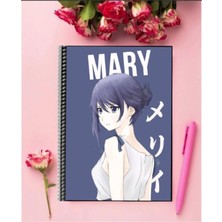 Mary Anime Defter   Özel Tasarım A5 Boyutu Telli Çizgisiz Defter 15*21 cm