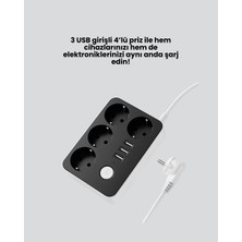 Marmara Avm 3 USB Çıkışlı 4’lü Akıllı Priz 2500W 2 Metre Kablo