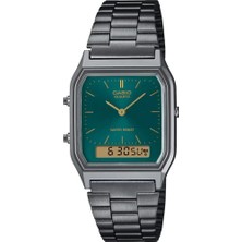 Casio Casıo AQ-230EGG-3ADF Yeşil Kadran Siyah Iyon Kaplama Analog Dijital Dikdörtgen Unısex Kol Saati