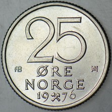 Banknoting Norveç 25 Öre 1976 Çilaltı.