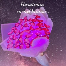 Pembe LED Işıklı Kelebek Buketi A Kalite 24 Adet Kelebekli Sevgiliye, Eşine Vb Herkes Için