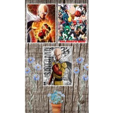 Saitama One Punch Man Poster Seti 3 Adet A3 Boyutu 30*42 cm 200 gr Kuşe Kağıt Parlak Poster Seti