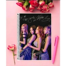 Black Pink Defter   Özel Tasarım A4 Boyutu Telli Çizgili Defter 21*29 cm