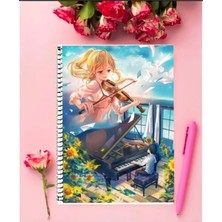Rollas Store Your Lie In April Anime Defter   Özel Tasarım A4 Boyutu 21*29 cm Telli Çizgili Defter