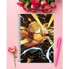 Rollas Store Zenitsu Agatsuma Anime Defter   Özel Tasarım A5 Boyutu 15*21 cm Telli Çizgisiz Defter