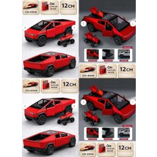 Oyuncak Sahili Diecast Metal Tesla Cybertruck Tarzı 12CM Koleksiyon Jip ve Atv Motor 2li Set Kapılar ve Bagaj Açılır Çekbırak Metalik Kırmızı