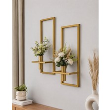 Ragno 2'li Metal Çiçeklik Modern Dekoratif Duvar Süsü 22X55CM Hediyelik Duvar Aksesuarı Gold