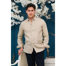 Paul Martin Regular Fit Gizli Düğmeli Yaka %100 Linen Ham Keten Gömlek
