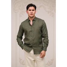 Paul Martin Regular Fit Gizli Düğmeli Yaka %100 Linen Ham Keten Gömlek