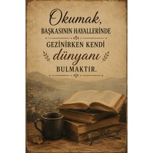 Lucena Retro Edebi Sözlü Mdf Tablo Dekoratif Kitap ve Kahve Temalı Duvar Dekoru 2