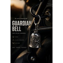 Motobros Motosiklet Aksesuar Kanatlı Tekerlek Figürlü Guardian Bell Gümüş Kaplamalı Motorcu Anahtarlık-Şans ve Koruma Çanı Uğur Tılsımı