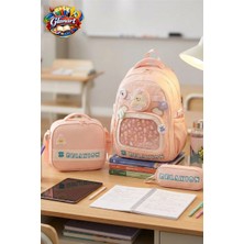 Glanart Su Geçirmez  4 Bölmeli Ilk Öğretim Çantası (Termoslu Beslenme + Kalemlik ) Set Relaxi Pudra