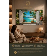 Arıkoğlu Reklam Ve Yapı Pencereli Manzara Kanvas Tablo Serisi | 3D Derinlik Etkili Ahşap Pencere Görselli Lüks Duvar Tablosu | %100 Pamuk Kumaş Ahşap Şaseli Tablo