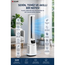 Arçelik Kule Tipi Vantilatör 36W, 10 Kademeli Hız, 24 M² Etki Alanı, Uzaktan Kumanda, Zamanlayıcı, Salınım, Doğal Rüzgar ve Uyku Modu, LED Ekran, Çocuk Kilidi, Yıkanabilir Toz Filtreli Beyaz