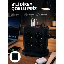 Gees Global 8'li Dikey Çoklu Priz 4 USB 2 Type-C Girişli Akım Korumalı Uzatma Prizi