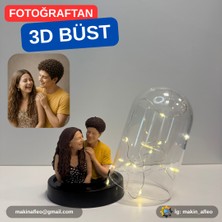 Makinafleo Işıklı Fanus Içinde Kişiye Özel 3D 2 Kişilik Büst (8cm)