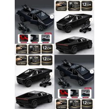 Oyuncak Sahili Diecast Metal Tesla Cybertruck Tarzı 12CM Koleksiyon Jip ve Atv Motor 2li Set Kapılar ve Bagaj Açılır Çekbırak Metalik Siyah