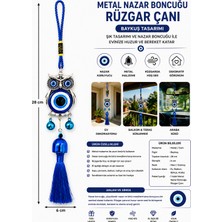 Mersi Shop Metal Baykuş Figürlü Nazar Boncuklu Rüzgar Çanı Dekoratif Ev Balkon Bahçe Araba Süsü 28 x 6 cm