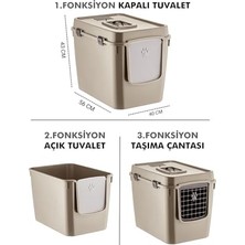 Esranın Dünyası HZ-500 Xxl 3 Fonksiyonlu Kedi Tuvaleti, Kapalı/açık Tuvalet ve Taşıma Çantası, 56X40X43 cm (Bej)