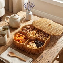 Sepetopia Kapaklı 5 Bölmeli Plastik Rattan Organizer Kutu – Hasır Desenli Çok Amaçlı Saklama ve Sunum