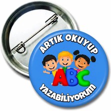 Hediye Panayırı Mavi Öğrenci Yaka Rozeti 20'li Artık Okuyup Yazabiliyorum Eğlenceli Tasarım