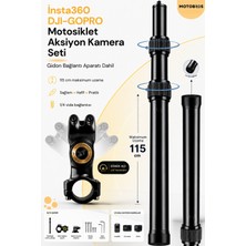 Motobros Motosiklet Aksiyon Kamera Tutucu Seti Gopro Djı Action INSTA360 Uyumlu Ysç-1 Teleskopik Uzatma Çubuğu Gidon Bağlantı Aparatı