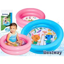 Esranın Dünyası Bestway Plaj Topu Hediyeli- 51061, 2 Boğum Şişme Zemin Bebek HAVUZU,61X15 cm (Pembe)