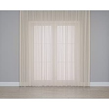 Esranın Dünyası Gauze Fabric Design Folded Bej Keten Plus Tül Perde 250 x 260