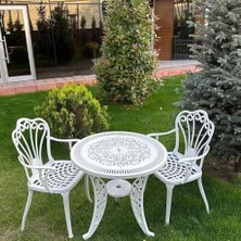 Esranın Dünyası Ceritti Ferforje Görünümlü Masa ve Sandalye, Bahçe, Balkon ve Dış Mekanda Kullanılabilir, 2 Yıl Garantili, 150 kg Taşıma Kapasiteli, Plastik Masa ve Sandalye Takımı (Beyaz, Standart)