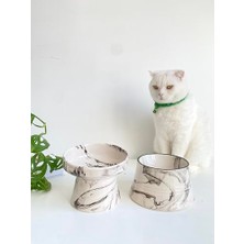 Esranın Dünyası Seramik Kedi ve Köpek  Su Kabı Siyah Ebru & Colorful Moon Bowl Çizgili Siyah Ebruli 2'li