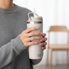Esranın Dünyası Deconox 660 ml Pipetli Paslanmaz Çelik Termos Kupa - 4 Renk Seçeneği (Krem, Yeşil, Siyah, Mavi) - Büyük Boy (Venti) Sıcak ve Soğuk Tutan Mug (Mavi)