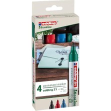 MarkEntegra Edding 21 Ecoline Permanent Markör, 4'lü Set, Karışık Renkler, Yuvarlak Uç, Yeniden Doldurulabilir