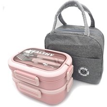 MarkEntegra 304 Çelik Bölmeli Lunch Box Seti | Termal Çantalı, Bölmeli, Çatal Kaşıklı, Sızdırmaz Yemek Kabı Pembe