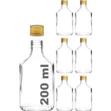 MarkEntegra Afracam 200 cc Kapaklı Cold Brew Şişesi 200 ml Yassı Soğuk Kahve Cam Şişe 6 Adet (Altın/gold (Metal))