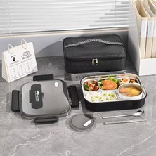 Esranın Dünyası 304 Paslanmaz Çelik Lunch Box 2400 ml Termal Taşıma Çantalı 5 Bölmeli Sızdırmaz Yemek Kabı Çatal Kaşık Dahil Siyah
