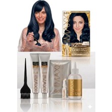 Maxx Deluxe Golden Beauty Set Saç Boyası 1.1 Mavi Siyah 2'li + Fırça+Boya Kabı