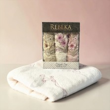 Rebeka 3D Çiçek Işlemeli Kutulu Çeyizlik 3,lü 30X50 El Yüz &, Banyo Havlusu NS-1711