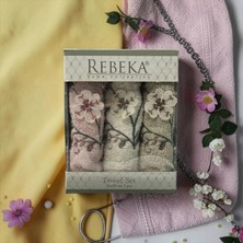 Rebeka 3D Çiçek Işlemeli Kutulu Çeyizlik 3,lü 30X50 El Yüz &, Banyo Havlusu NS-1711