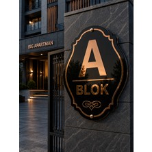 Zafrak Reklam Apartman,site,inşaat,villa, Özelleştirilebilir Siyah Mat Zemin Parlak Bronz Pleksi Blok Tabelası 40X30CM Ölçü