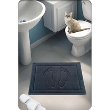 MarkEntegra %100 Pamuk Dokuma Su Emici Banyo Paspası Ayak Desen 60X40 cm (Antrasit)